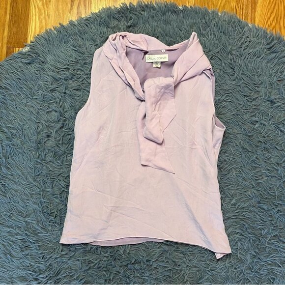 Casual Corner Lilac Pink Silk Blouse Size 14 Bow Scarf Accent - Picture 1 of 6